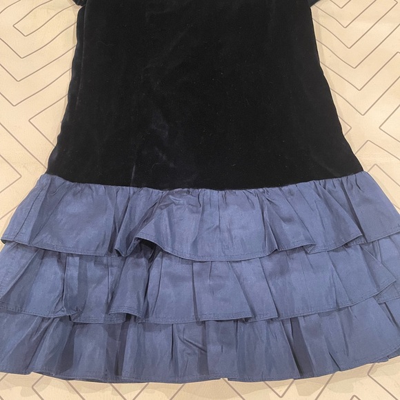 Bergdorf Goodman Navy Velveteen Drop Waist Dress - Picture 4 of 11